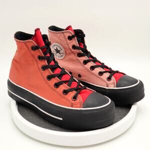 Converse CTAS Womens Platform Hi Top Shoes Size 8.5 Pink Red Black Sneakers